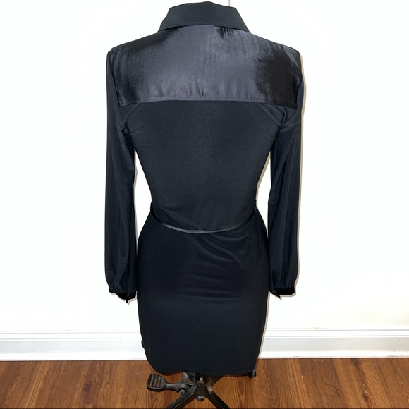 White House Black Market WHBM Long Sleeve Satin-Trim Shirt Dress XXS - Picture 5 of 10